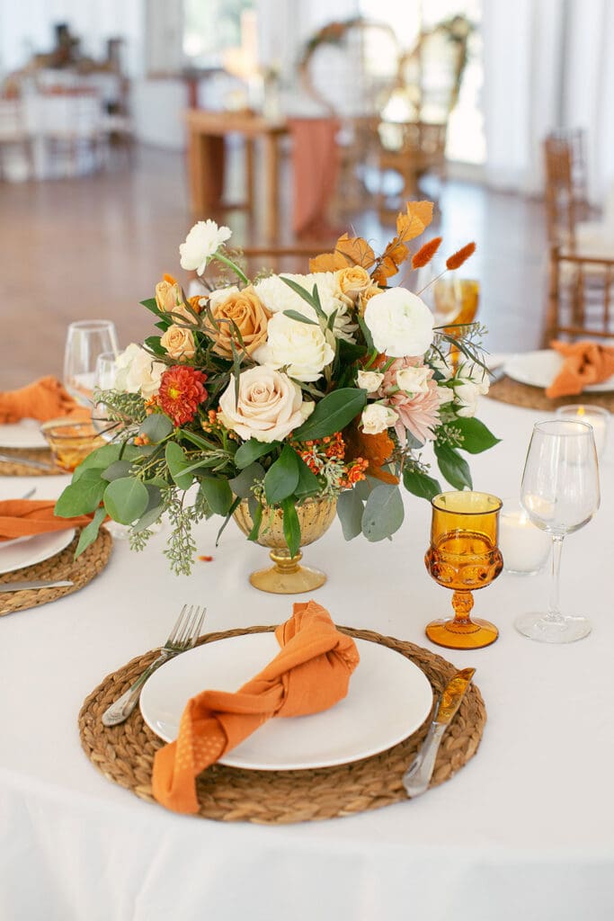 A floral table setting at a Convict Lake Resort Wedding.