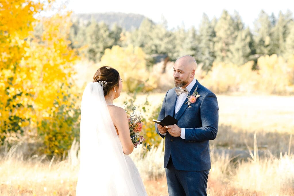 A bride and groom exchange vows on their Mammoth Lakes Wedding day.